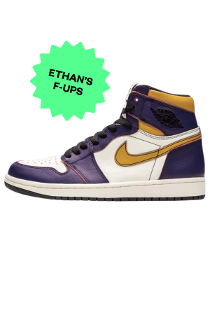 The image of a sneaker with the tag of Ethan F-ups